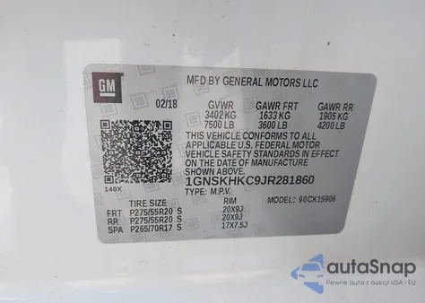 2018 Chevrolet Suburban Lt from USA, damaged, VIN 1GNSKHKC9JR281860